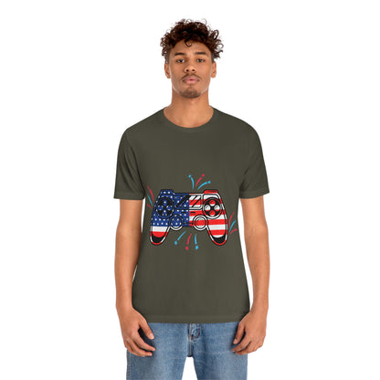 American Flag, Fourth Of July 4th , American Flag Game Controller Unisex Jersey Short Sleeve Tee