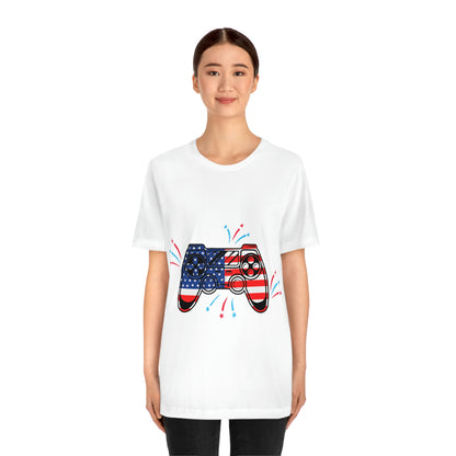 American Flag, Fourth Of July 4th , American Flag Game Controller Unisex Jersey Short Sleeve Tee