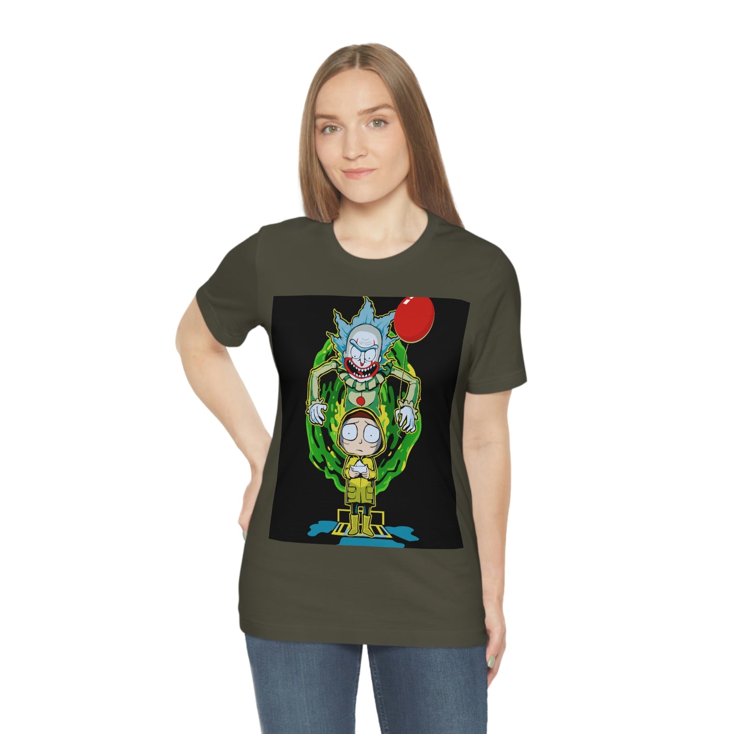 Scary Clown With Red Balloon And Kid In Yellow Rain Jacket - It Cover Unisex Jersey Short Sleeve Tee