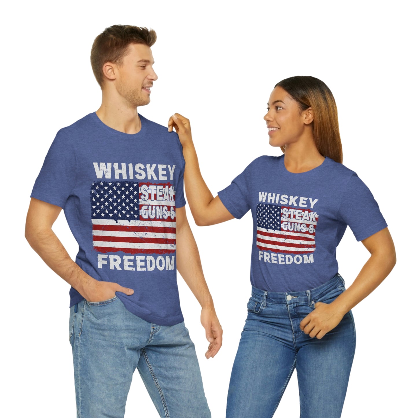 Whiskey Steak Gun And Freedom, American Flag, Fourth Of July 4th Unisex Jersey Short Sleeve Tee