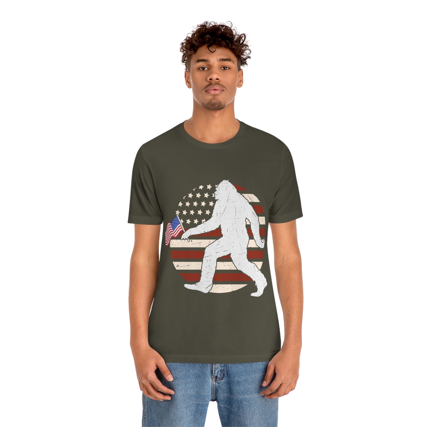 Big Foot American Flag, Fourth Of July 4th Unisex Jersey Short Sleeve Tee