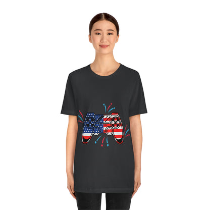 American Flag, Fourth Of July 4th , American Flag Game Controller Unisex Jersey Short Sleeve Tee