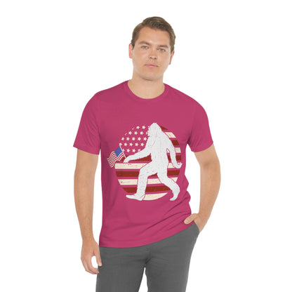 Big Foot American Flag, Fourth Of July 4th Unisex Jersey Short Sleeve Tee