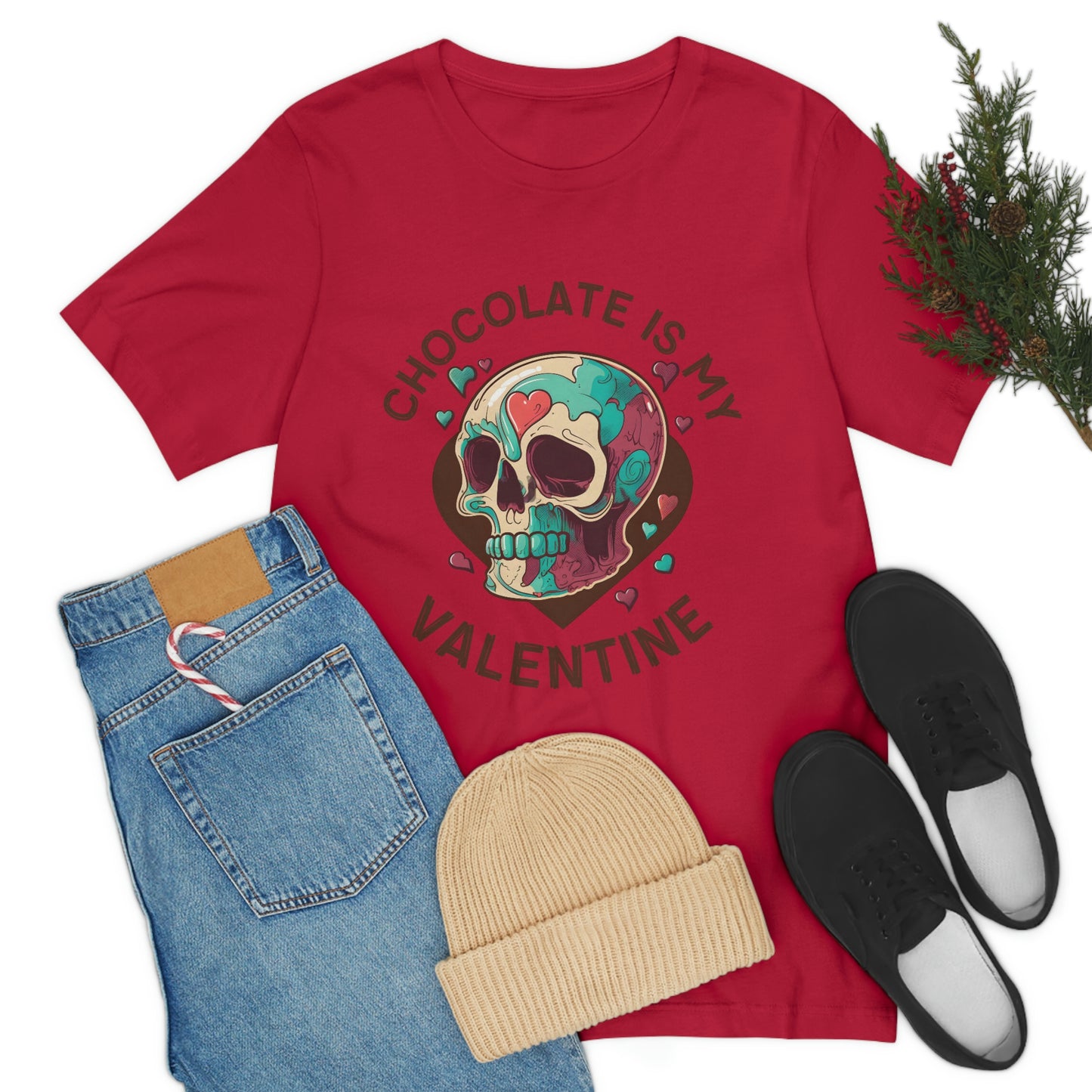 Chocolate Is My Friend My Valentine Skull Unisex Jersey Short Sleeve Tee