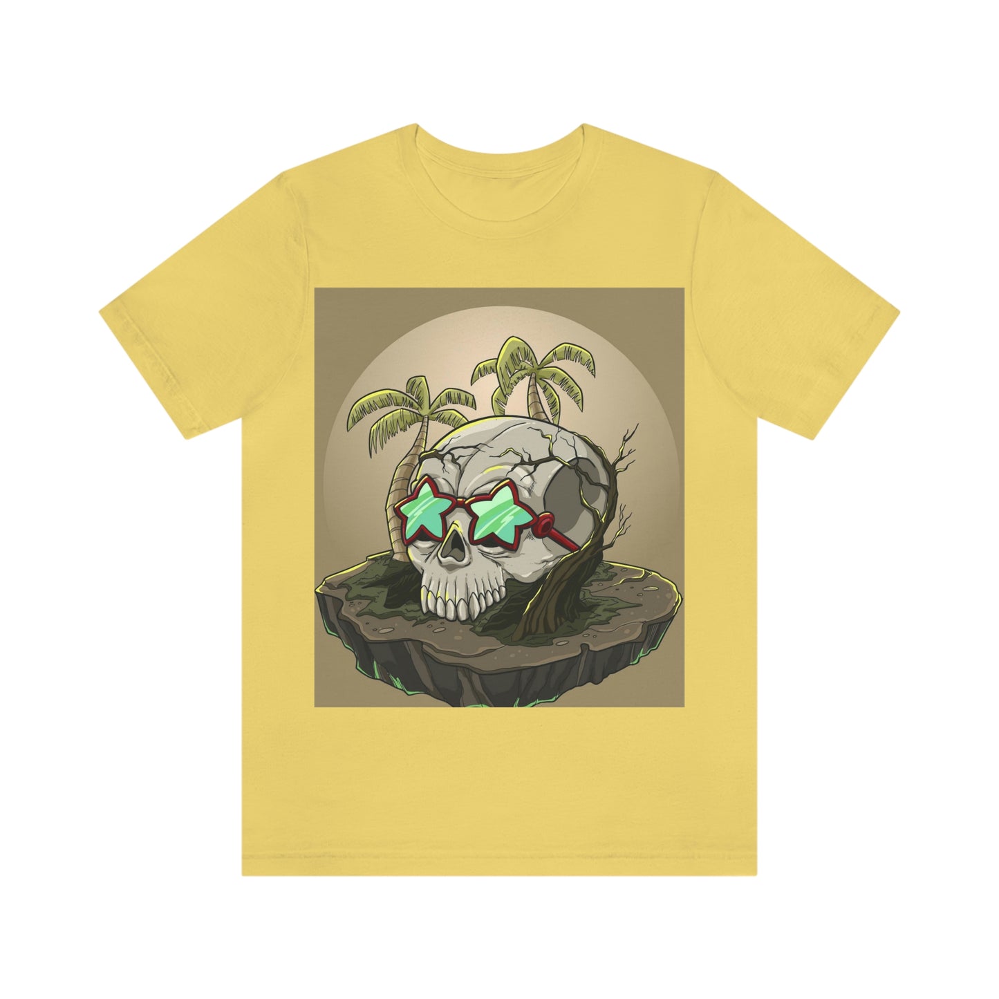 Tropical Island & Skull, Unisex Jersey Short Sleeve Tee