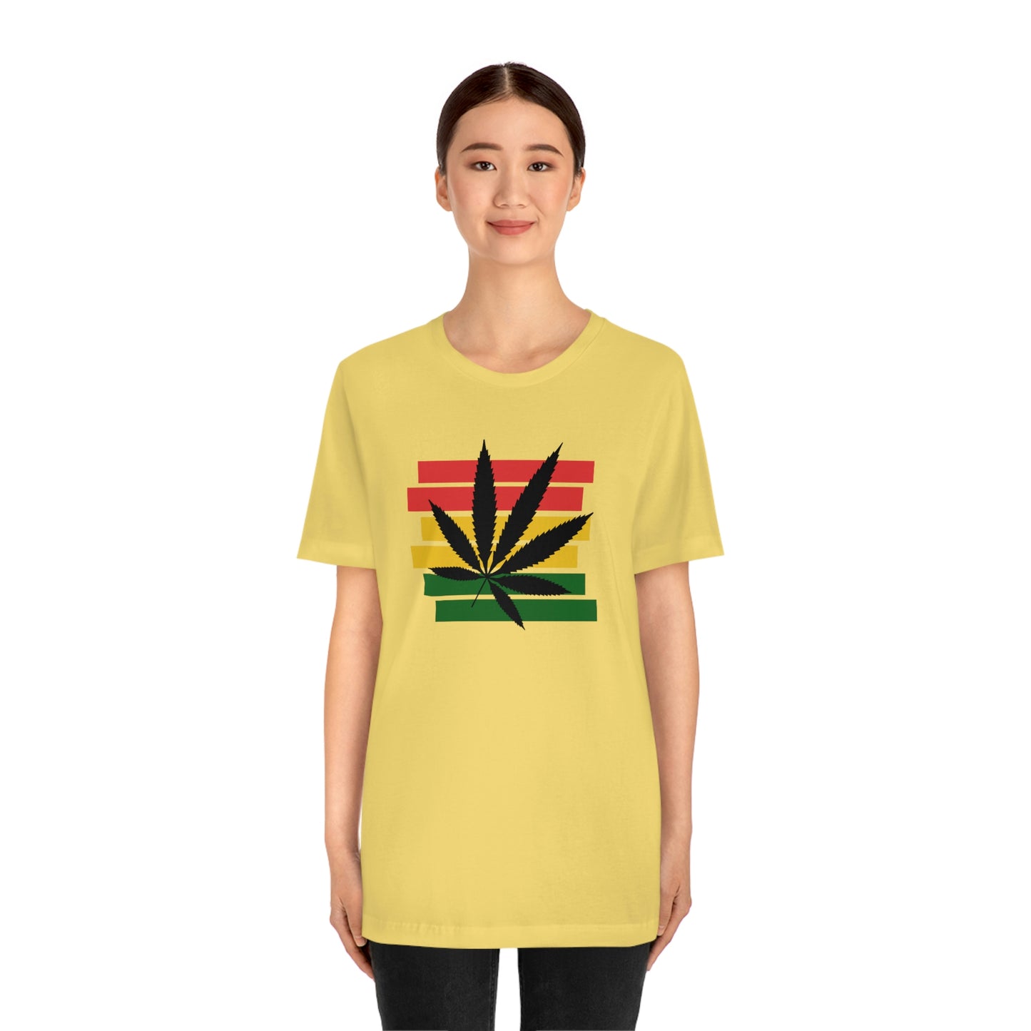 Pot Leaf With Classic Colors, Yellow, Green, Yellow, Unisex Jersey Short Sleeve Tee