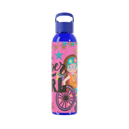 Super Girl Hippie Chic , Wheelchair Purple Background Sky Water Bottle