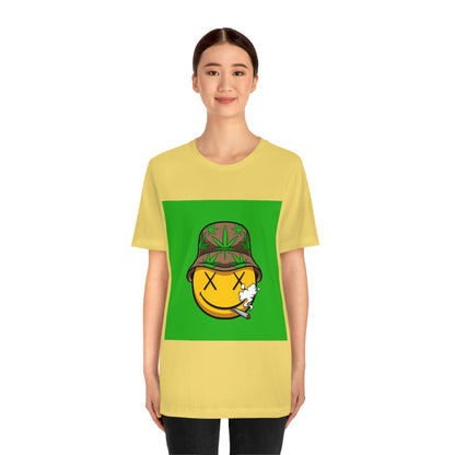 Blazed Happy Face With Hat & Pot Leafs, Unisex Jersey Short Sleeve Tee