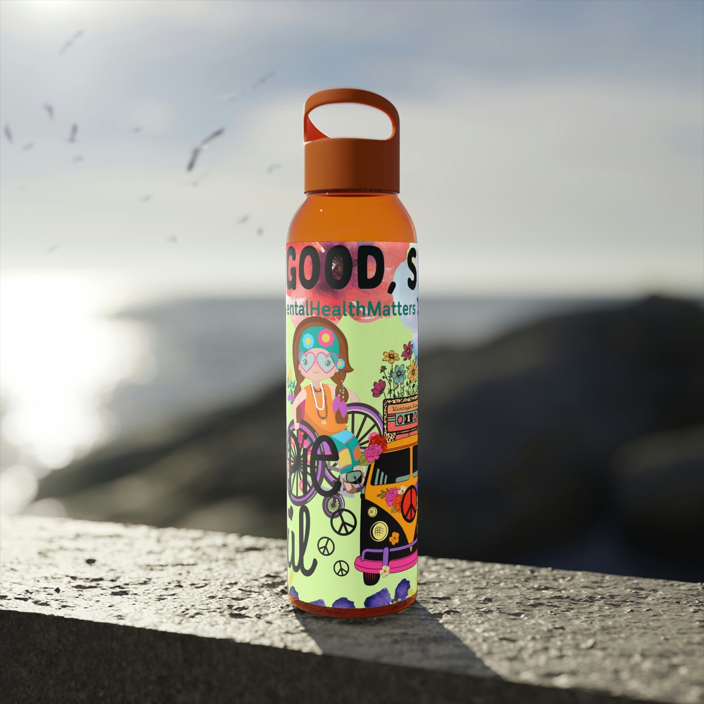 You Good Sis ? Mental Health Awareness Hippie Chic , Wheelchair Green Background Sky Water Bottle