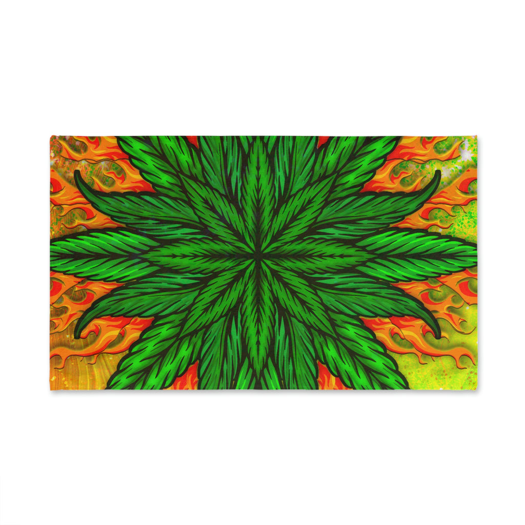 Pot Leaf Collage With Yellow Orange Background With Marijuana Pot Weed 420 Hand Towel