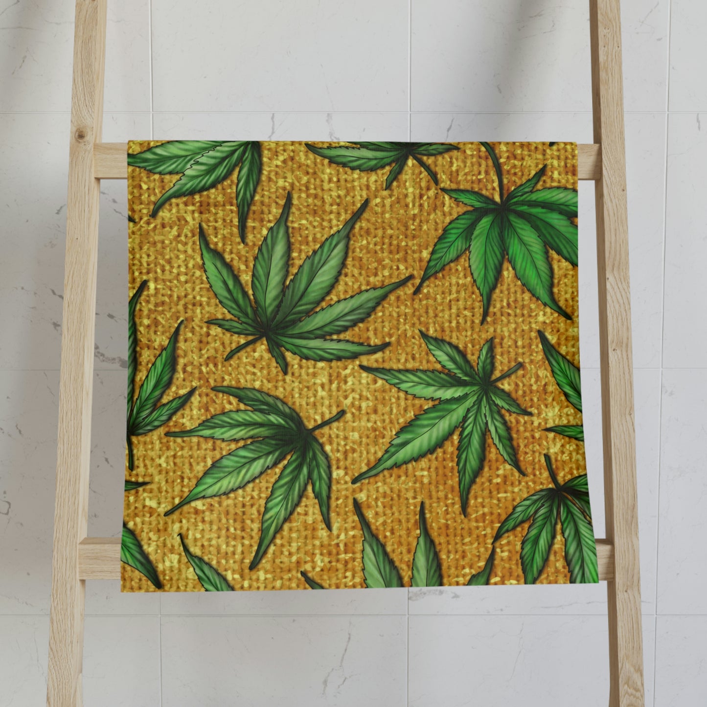 Gold And Green Marijuana Pot Weed Leaf With Gold Background 420 Towel