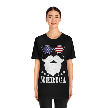 American Flag Sunglass Beard And Merican With Stars Unisex Jersey Short Sleeve Tee