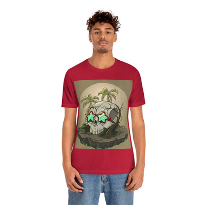 Tropical Island & Skull, Unisex Jersey Short Sleeve Tee