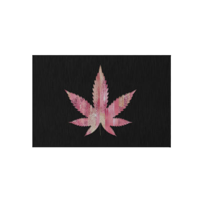 Sassy Single Pink Marijuana 420 Weed Leaf With Black Background 420 Weed Marijuana Leaf Outdoor Rug