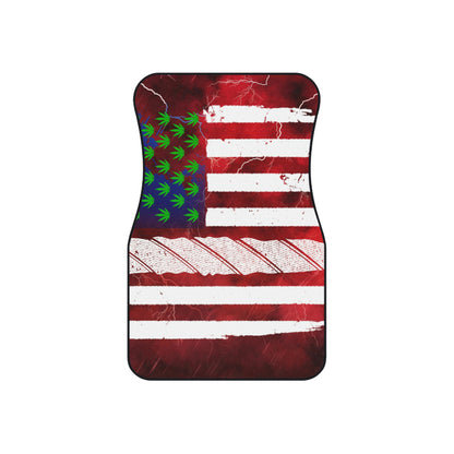 Flag Red, White And Blue Beautiful Red Background With Marijuana Pot Weed 420 Mats (Set of 4)