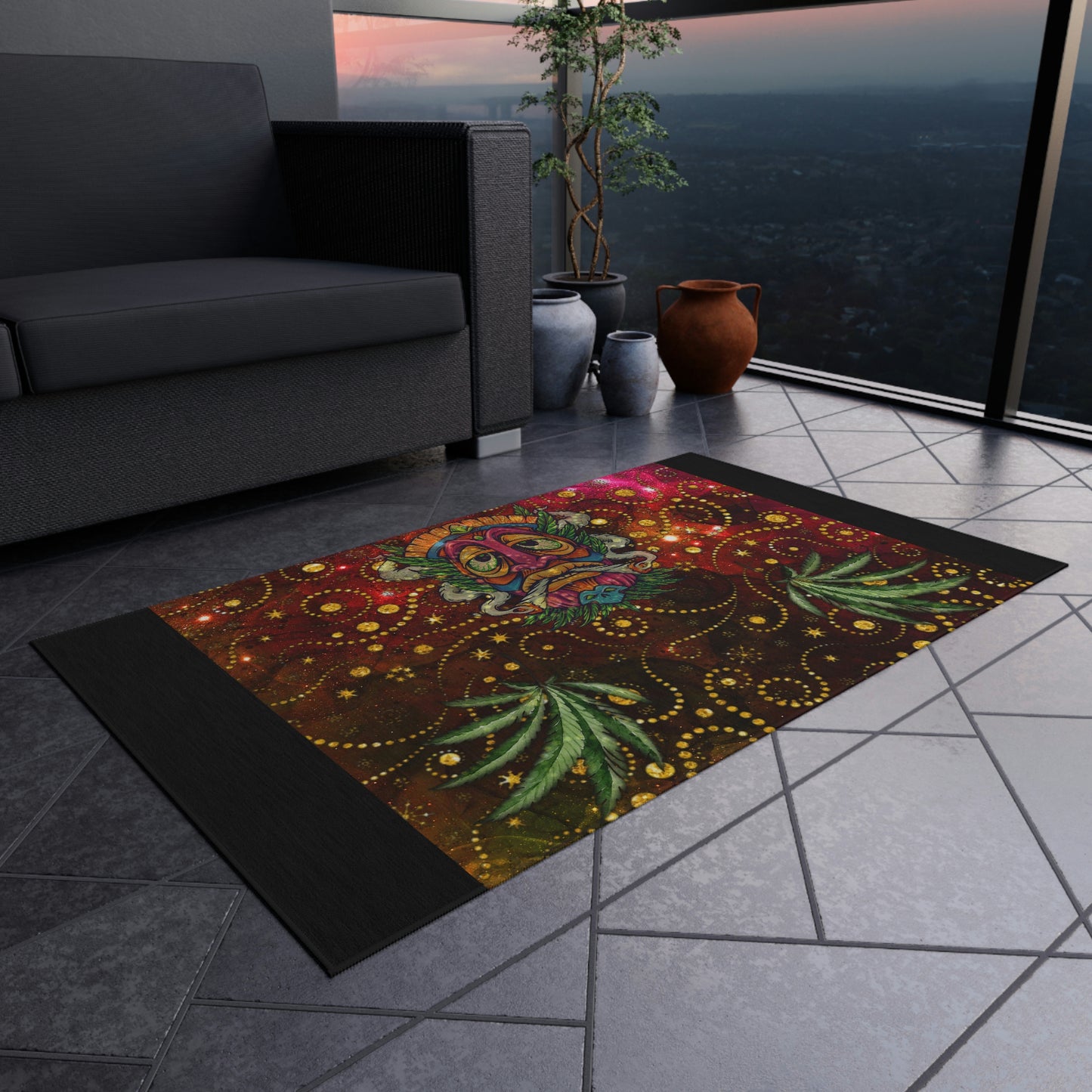 Groovy Island Man Smoking With Marijuana Pot Weed 420 Hands Outdoor Rug