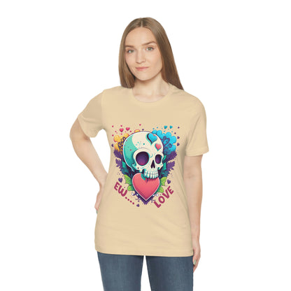 Ew Love Valentine Skull  With Pink And Blue Hearts Unisex Jersey Short Sleeve Tee