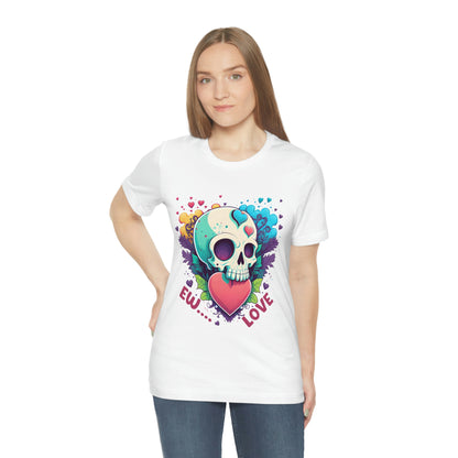 Ew Love Valentine Skull  With Pink And Blue Hearts Unisex Jersey Short Sleeve Tee