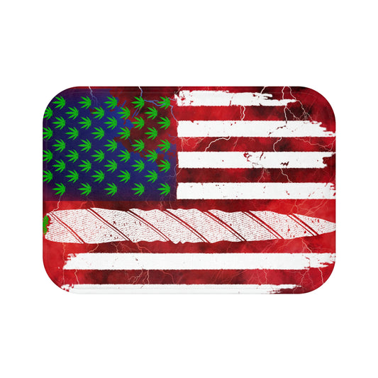 Flag Red,White And Blue Beautiful Red Background With Marijuana Pot Weed 420 Bathmat