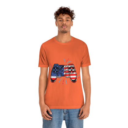 American Flag, Fourth Of July 4th , American Flag Game Controller Unisex Jersey Short Sleeve Tee