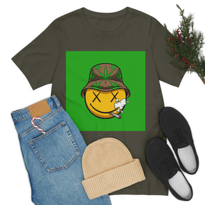 Blazed Happy Face With Hat & Pot Leafs, Unisex Jersey Short Sleeve Tee