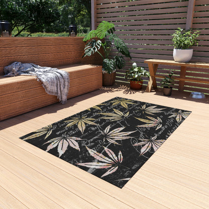 Gold And Black 420 Weed Pot Marijuana Leaf Outdoor Rug