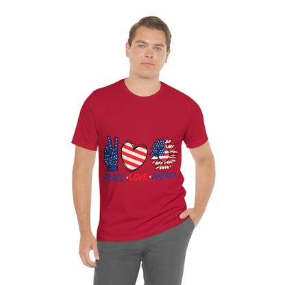 Peace Fingers , Love Heart , America Flag Design Unisex Jersey Short Sleeve Tee