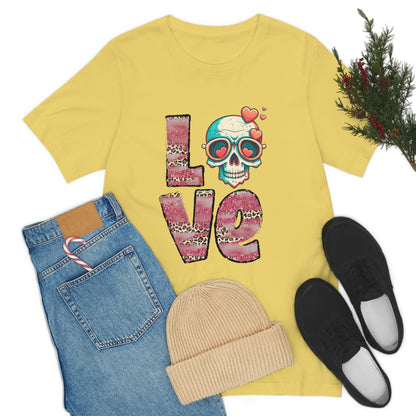 Love Valentine Skull With Red Roses Unisex Jersey Short Sleeve Tee