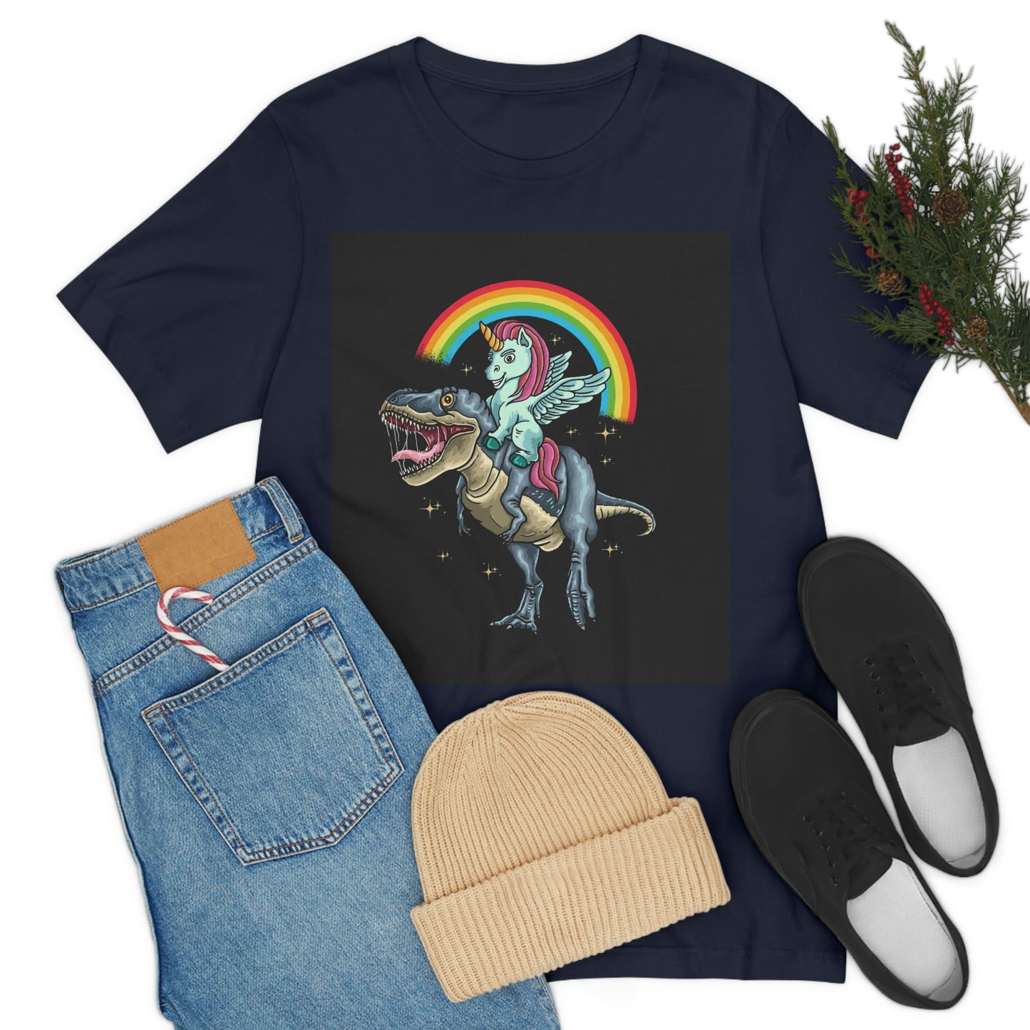 Unicorn Riding a dinosaur, Unisex Jersey Short Sleeve Tee