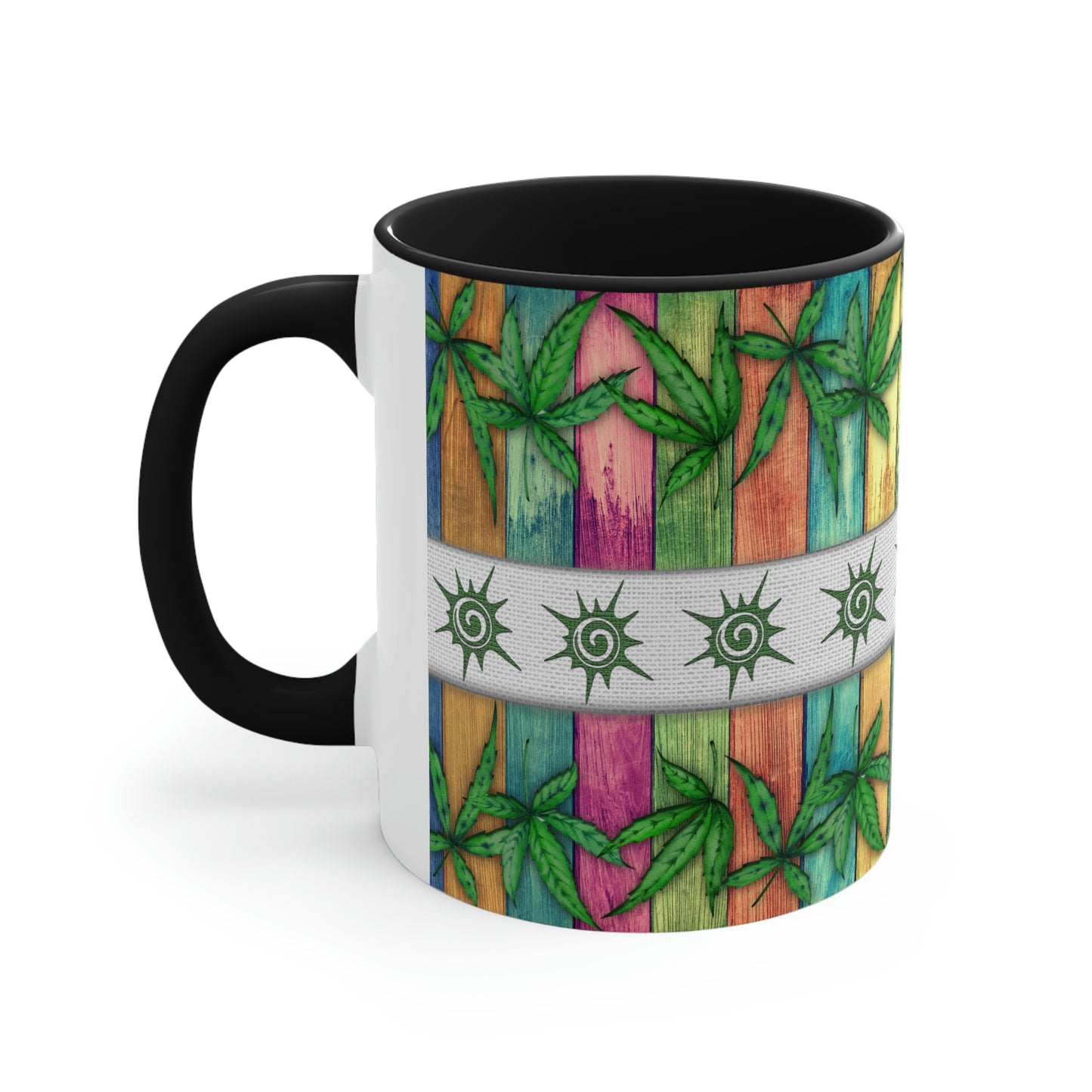 Beautiful Multicolored Pot, Weed, Marijuana Leaf Accent Coffee Mug, 11oz