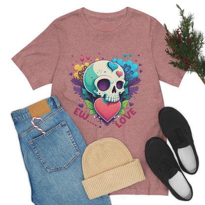 Ew Love Valentine Skull  With Pink And Blue Hearts Unisex Jersey Short Sleeve Tee