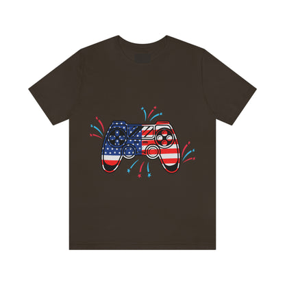 American Flag, Fourth Of July 4th , American Flag Game Controller Unisex Jersey Short Sleeve Tee