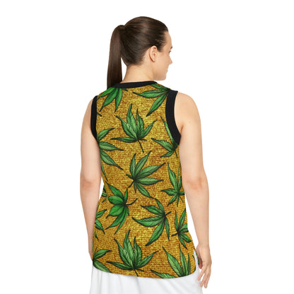 Gold And Green Marijuana Pot Weed Leaf With Gold Background 420 Unisex Basketball Jersey (AOP)