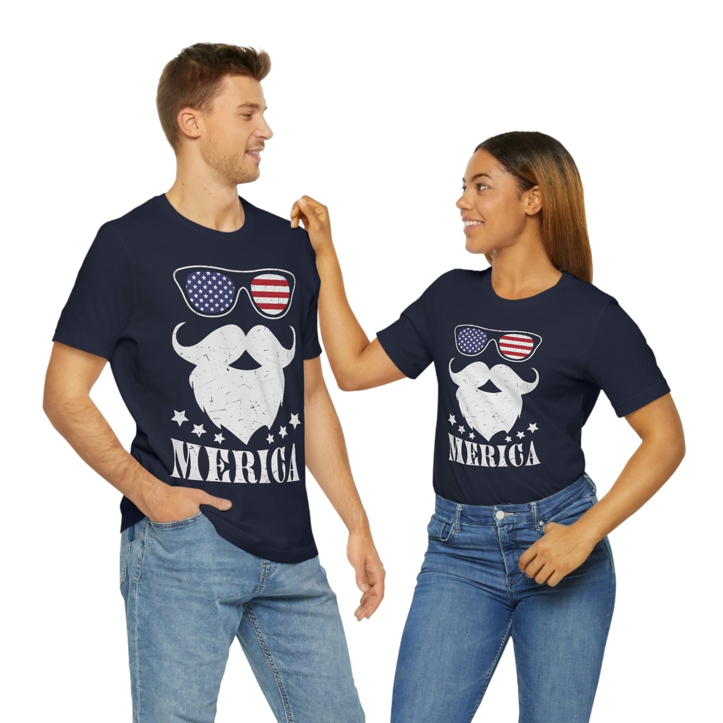 American Flag Sunglass Beard And Merican With Stars Unisex Jersey Short Sleeve Tee