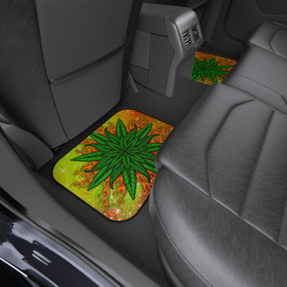 Pot Leaf Collage With Yellow Orange Background With Marijuana Pot Weed 420 Car Mats (Set of 4)