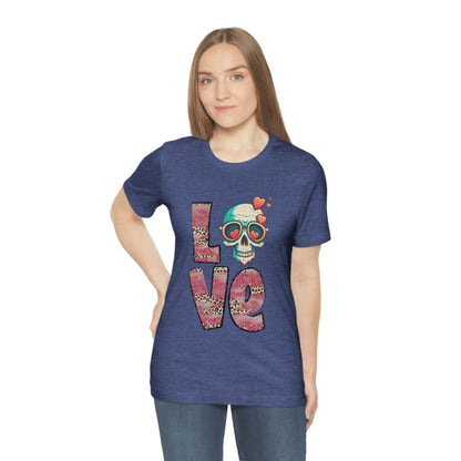 Love Valentine Skull With Red Roses Unisex Jersey Short Sleeve Tee