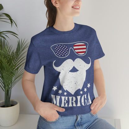 American Flag Sunglass Beard And Merican With Stars Unisex Jersey Short Sleeve Tee