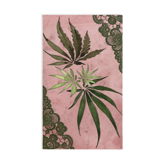 Grey Lace Gorgeous Pink Beautiful Multicolored 420 Weed Pot Marijuana Leaf Hand Towel