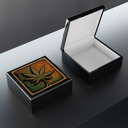 Marijuana Leaf Multi Blue and Green Collage Jewelry Box