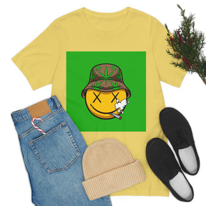 Blazed Happy Face With Hat & Pot Leafs, Unisex Jersey Short Sleeve Tee