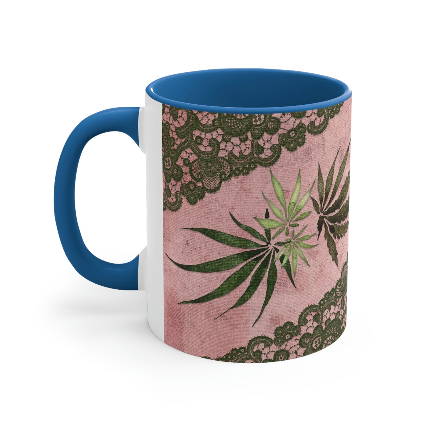 Grey Lace Gorgeous Pink Beautiful Multicolored Pot, Weed, Marijuana Leaf Accent Coffee Mug, 11oz