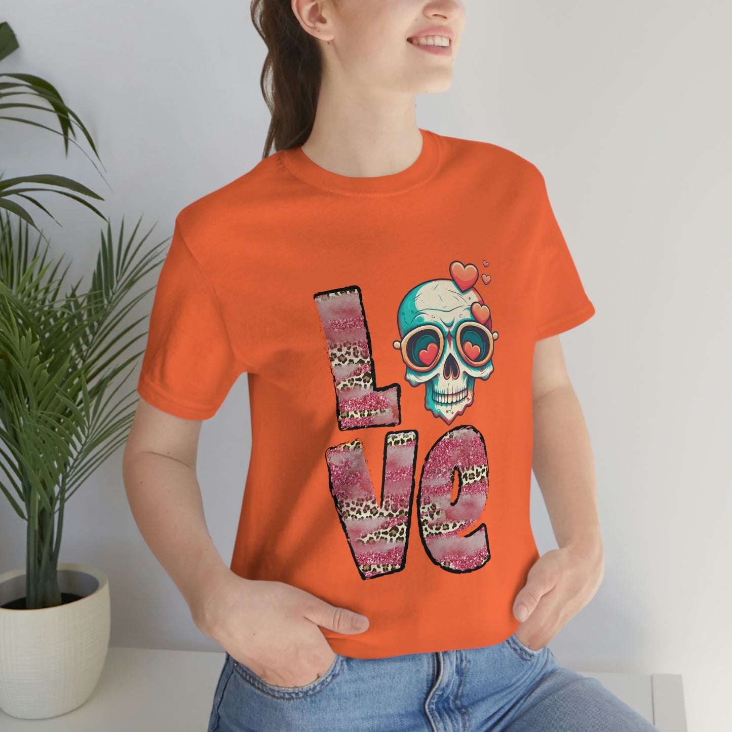 Love Valentine Skull With Red Roses Unisex Jersey Short Sleeve Tee