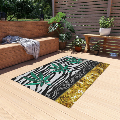 Gold And Zebra White And Black Marijuana Pot Weed Leaf 420 Weed Pot Marijuana Leaf Outdoor Rug