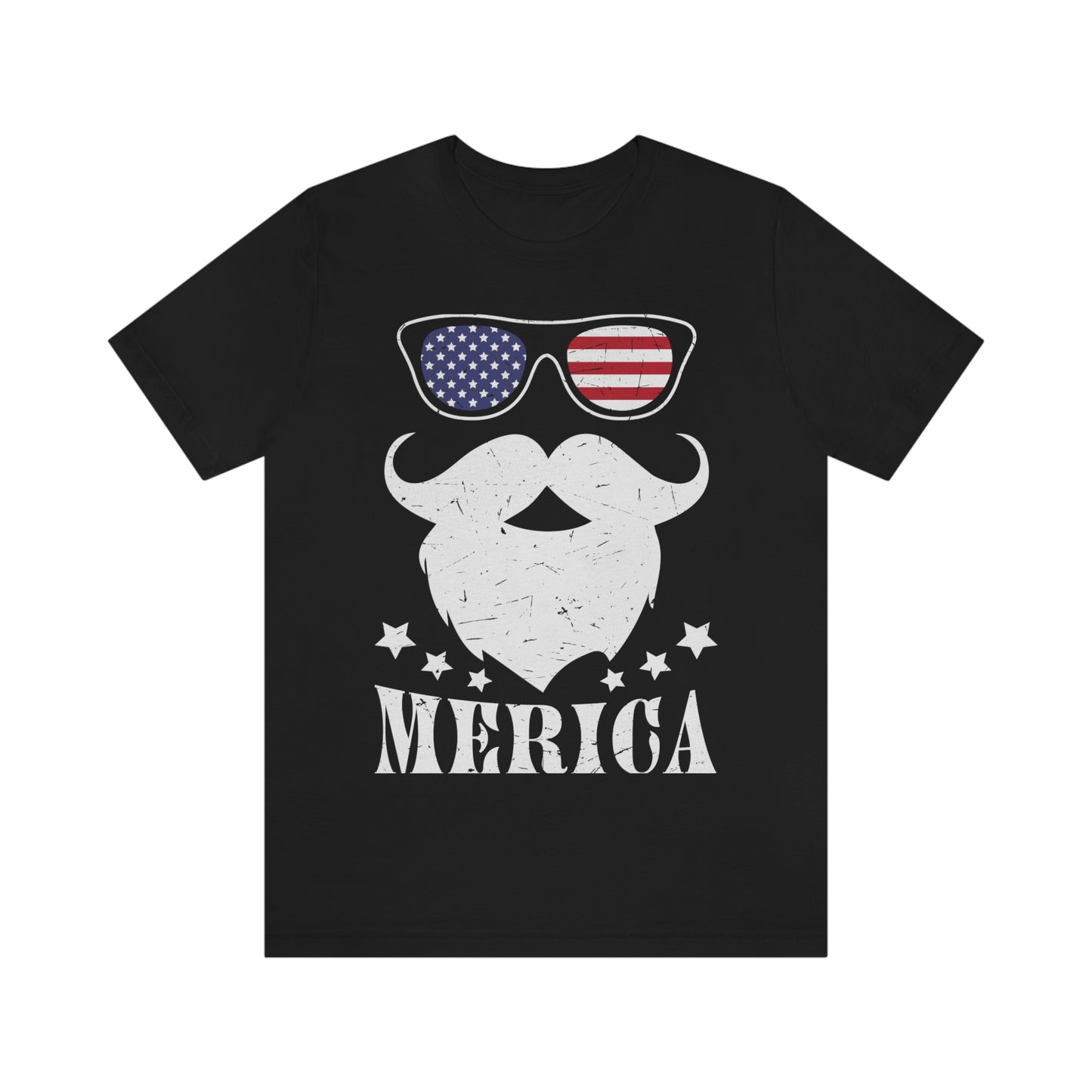 American Flag Sunglass Beard And Merican With Stars Unisex Jersey Short Sleeve Tee