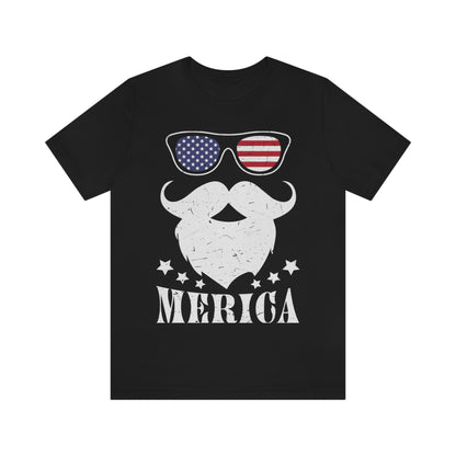 American Flag Sunglass Beard And Merican With Stars Unisex Jersey Short Sleeve Tee