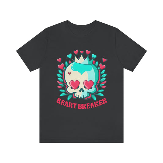 Valentine's  Heart Breaker Skull And Crown With Blue & Pink Hearts Unisex Jersey Short Sleeve Tee