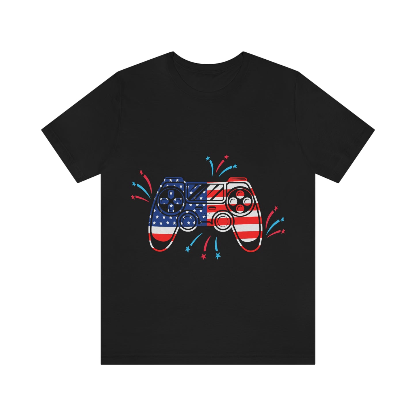 American Flag, Fourth Of July 4th , American Flag Game Controller Unisex Jersey Short Sleeve Tee