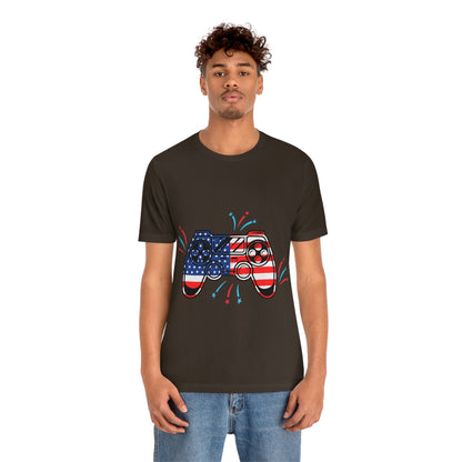 American Flag, Fourth Of July 4th , American Flag Game Controller Unisex Jersey Short Sleeve Tee