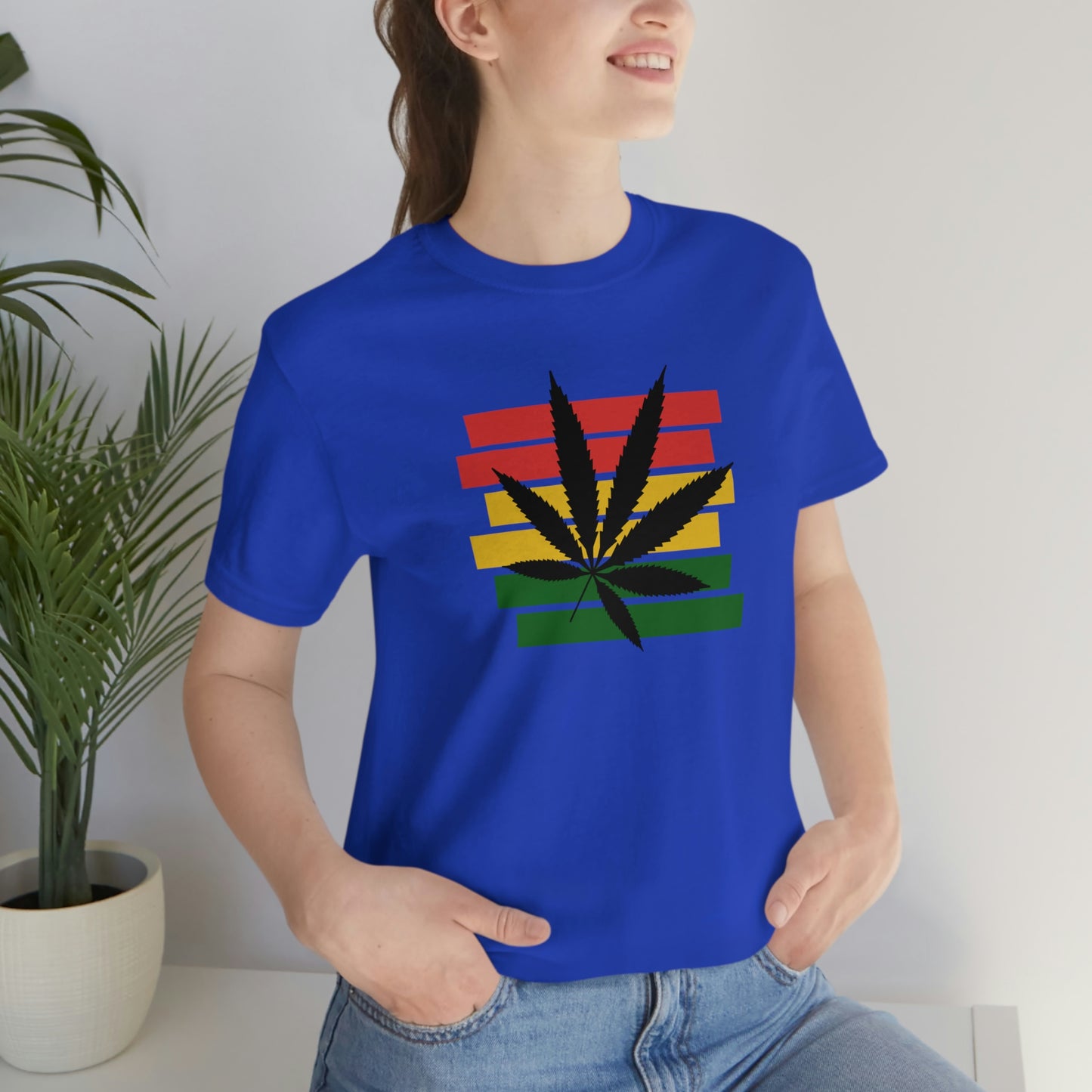 Pot Leaf With Classic Colors, Yellow, Green, Yellow, Unisex Jersey Short Sleeve Tee