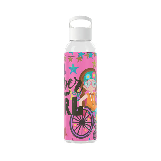Super Girl Hippie Chic , Wheelchair Purple Background Sky Water Bottle